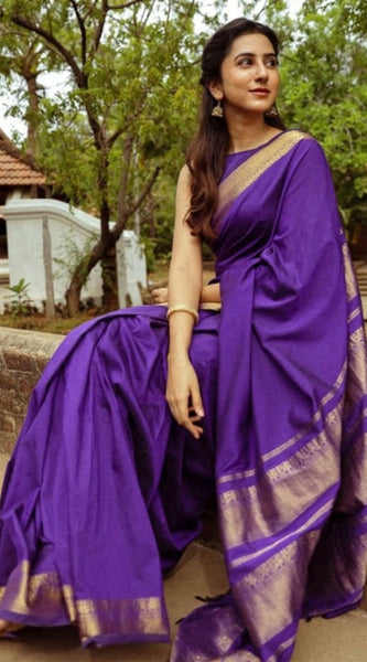 Mayawye Women's Soft Litchi Silk Jacquard Work Saree With Unstitched Blouse 5.5Mtr (Blue)