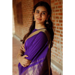 Mayawye Women's Soft Litchi Silk Jacquard Work Saree With Unstitched Blouse 5.5Mtr (Blue)
