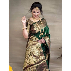 Mayawye Women's Soft Litchi Silk Jacquard Work Saree With Unstitched Blouse 5.5Mtr (Green)
