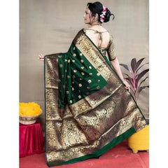 Mayawye Women's Soft Litchi Silk Jacquard Work Saree With Unstitched Blouse 5.5Mtr (Green)