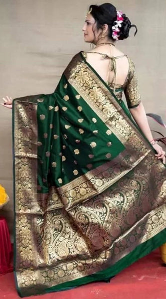 Mayawye Women's Soft Litchi Silk Jacquard Work Saree With Unstitched Blouse 5.5Mtr (Green)