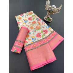 Mayawye Women's Soft Dola Cotton Printed Saree With Unstitched Blouse 5.5Mtr (Pink)