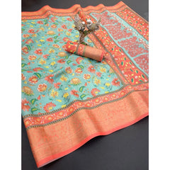 Mayawye Women's Soft Dola Cotton Printed Saree With Unstitched Blouse 5.5Mtr (Green)