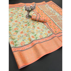 Mayawye Women's Soft Dola Cotton Printed Saree With Unstitched Blouse 5.5Mtr (Orange)