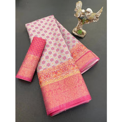 Mayawye Women's Soft Dola Cotton Printed Saree With Unstitched Blouse 5.5Mtr (Pink)
