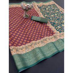 Mayawye Women's Soft Dola Cotton Printed Saree With Unstitched Blouse 5.5Mtr (Maroon)