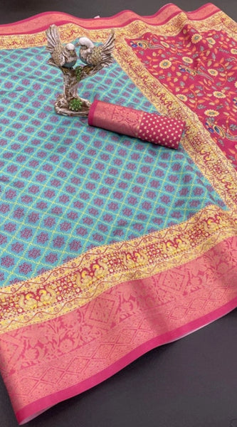 Mayawye Women's Soft Dola Cotton Printed Saree With Unstitched Blouse 5.5Mtr (Sky Blue)