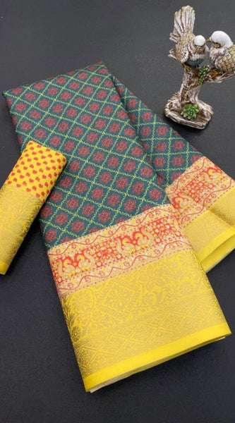 Mayawye Women's Soft Dola Cotton Printed Saree With Unstitched Blouse 5.5Mtr (Multicolor)