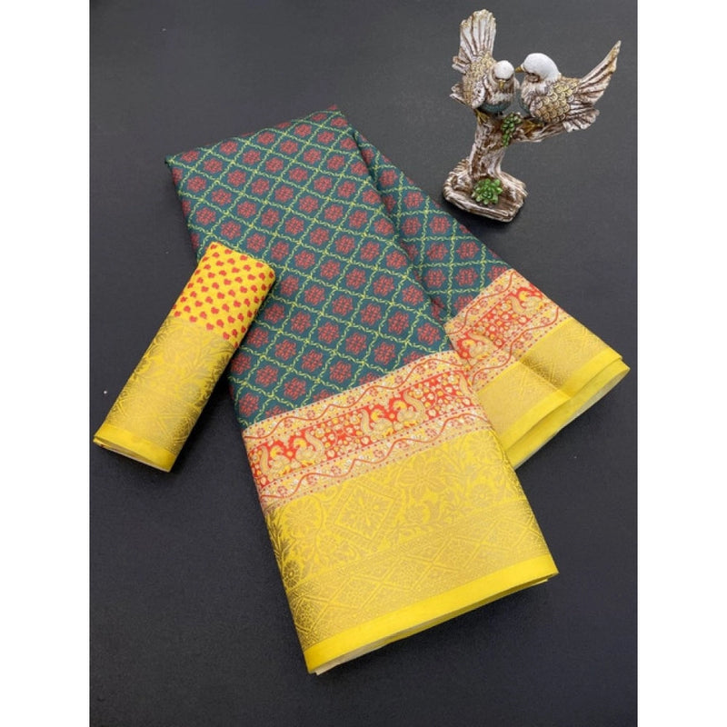 Mayawye Women's Soft Dola Cotton Printed Saree With Unstitched Blouse 5.5Mtr (Multicolor)