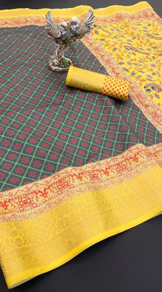 Mayawye Women's Soft Dola Cotton Printed Saree With Unstitched Blouse 5.5Mtr (Multicolor)