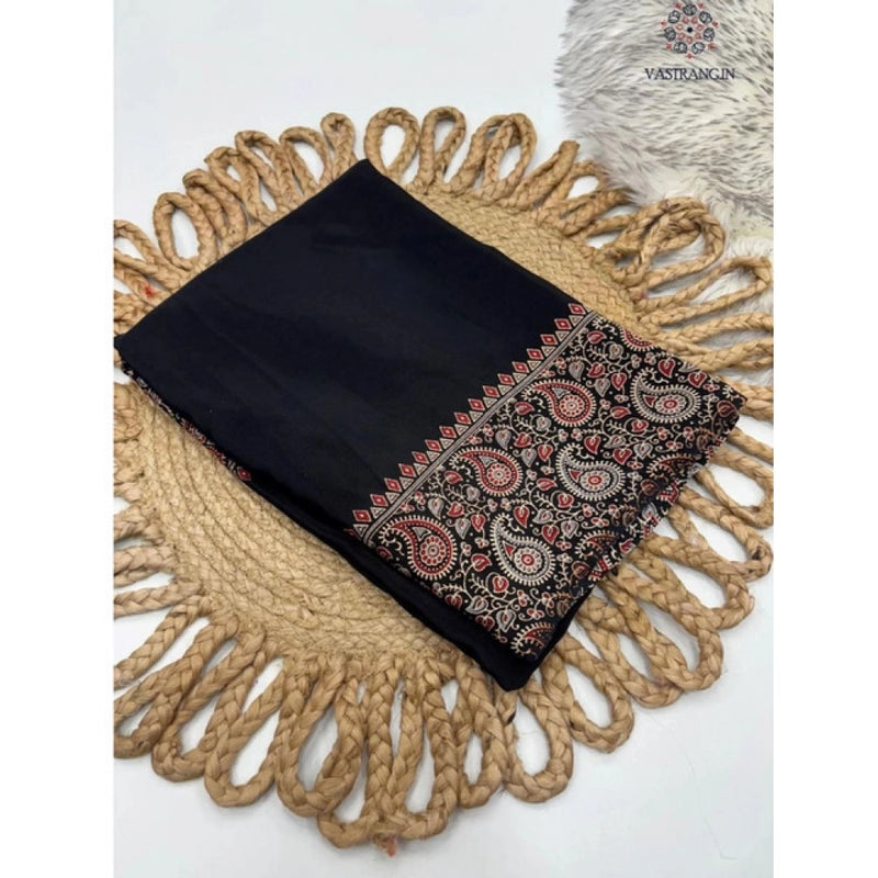 Mayawye Women's Gajji Soft Silk Printed Saree With Unstitched Blouse 5.5Mtr (Black)