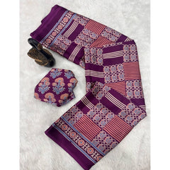 Mayawye Women's Gajji Soft Silk Printed Saree With Unstitched Blouse 5.5Mtr (Purple)