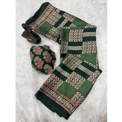 Mayawye Women's Gajji Soft Silk Printed Saree With Unstitched Blouse 5.5Mtr (Green)