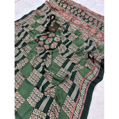 Mayawye Women's Gajji Soft Silk Printed Saree With Unstitched Blouse 5.5Mtr (Green)
