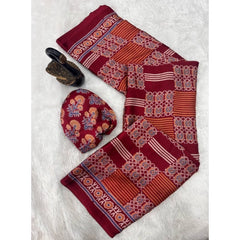 Mayawye Women's Gajji Soft Silk Printed Saree With Unstitched Blouse 5.5Mtr (Maroon)