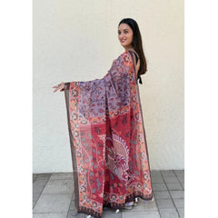 Mayawye Women's Cotton Hand Bandhani Printed Saree With Unstitched Blouse 5.5Mtr (Purple)