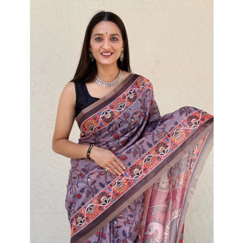 Mayawye Women's Cotton Hand Bandhani Printed Saree With Unstitched Blouse 5.5Mtr (Purple)
