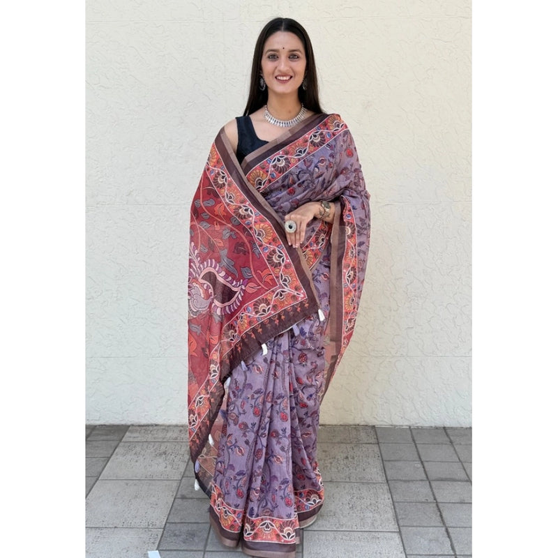 Mayawye Women's Cotton Hand Bandhani Printed Saree With Unstitched Blouse 5.5Mtr (Purple)