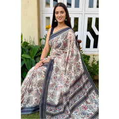 Mayawye Women's Cotton Hand Bandhani Printed Saree With Unstitched Blouse 5.5Mtr (Gray)