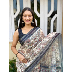 Mayawye Women's Cotton Hand Bandhani Printed Saree With Unstitched Blouse 5.5Mtr (Gray)