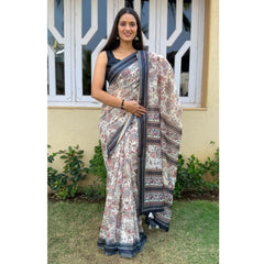 Mayawye Women's Cotton Hand Bandhani Printed Saree With Unstitched Blouse 5.5Mtr (Gray)