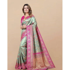 Mayawye Women's Soft Litchi Silk Jacquard Work Saree With Unstitched Blouse 5.5Mtr (Multicolor)