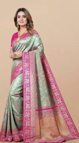 Mayawye Women's Soft Litchi Silk Jacquard Work Saree With Unstitched Blouse 5.5Mtr (Multicolor)