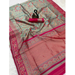 Mayawye Women's Soft Litchi Silk Jacquard Work Saree With Unstitched Blouse 5.5Mtr (Multicolor)