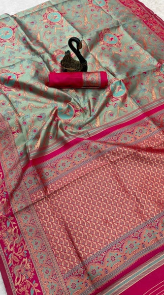 Mayawye Women's Soft Litchi Silk Jacquard Work Saree With Unstitched Blouse 5.5Mtr (Multicolor)