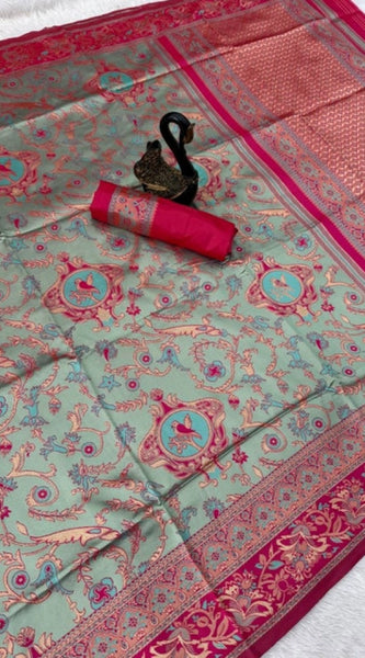 Mayawye Women's Soft Litchi Silk Jacquard Work Saree With Unstitched Blouse 5.5Mtr (Multicolor)