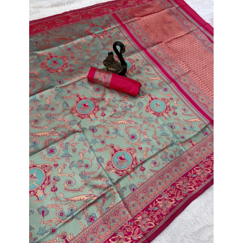 Mayawye Women's Soft Litchi Silk Jacquard Work Saree With Unstitched Blouse 5.5Mtr (Multicolor)