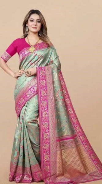 Mayawye Women's Soft Litchi Silk Jacquard Work Saree With Unstitched Blouse 5.5Mtr (Multicolor)