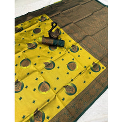 Mayawye Women's Banarasi Silk Jacquard Work Saree With Unstitched Blouse 5.5Mtr (Yellow)
