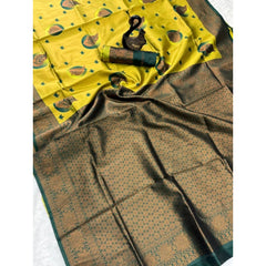 Mayawye Women's Banarasi Silk Jacquard Work Saree With Unstitched Blouse 5.5Mtr (Yellow)