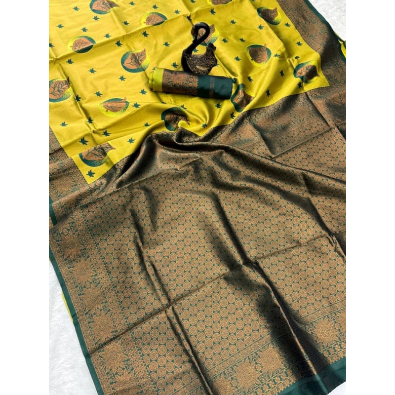 Mayawye Women's Banarasi Silk Jacquard Work Saree With Unstitched Blouse 5.5Mtr (Yellow)