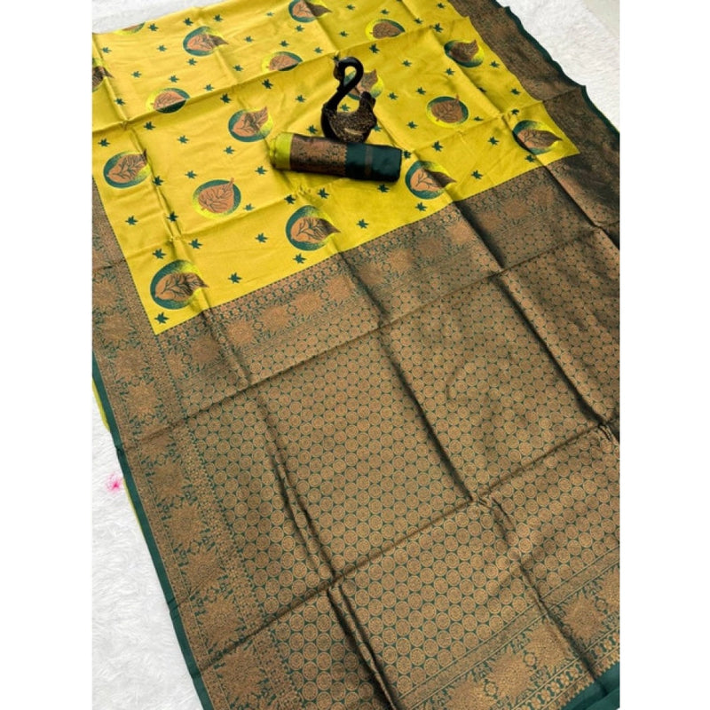 Mayawye Women's Banarasi Silk Jacquard Work Saree With Unstitched Blouse 5.5Mtr (Yellow)