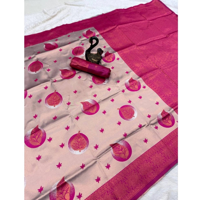 Mayawye Women's Banarasi Silk Jacquard Work Saree With Unstitched Blouse 5.5Mtr (Pink)