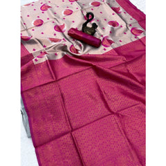Mayawye Women's Banarasi Silk Jacquard Work Saree With Unstitched Blouse 5.5Mtr (Pink)