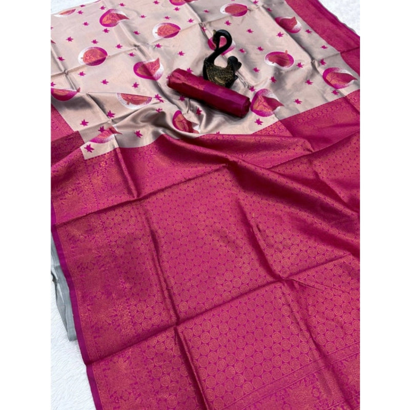 Mayawye Women's Banarasi Silk Jacquard Work Saree With Unstitched Blouse 5.5Mtr (Pink)