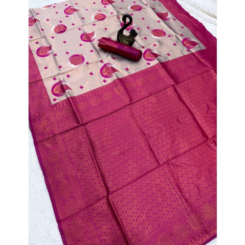 Mayawye Women's Banarasi Silk Jacquard Work Saree With Unstitched Blouse 5.5Mtr (Pink)