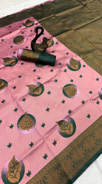 Mayawye Women's Banarasi Silk Jacquard Work Saree With Unstitched Blouse 5.5Mtr (Light Pink)