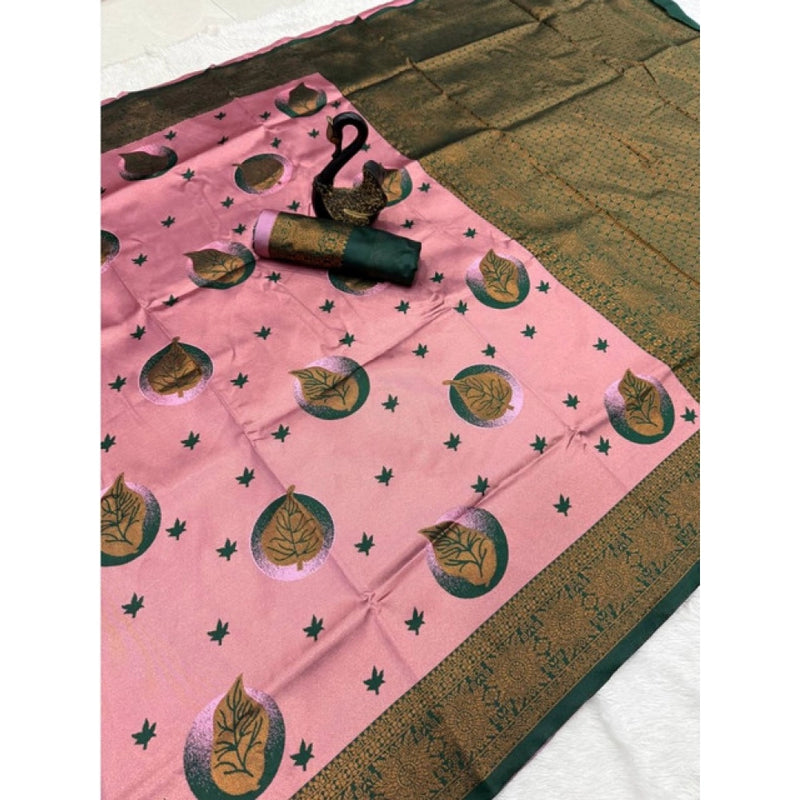 Mayawye Women's Banarasi Silk Jacquard Work Saree With Unstitched Blouse 5.5Mtr (Light Pink)
