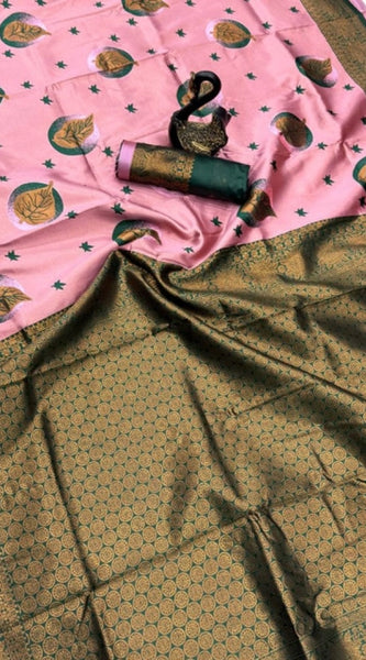 Mayawye Women's Banarasi Silk Jacquard Work Saree With Unstitched Blouse 5.5Mtr (Light Pink)