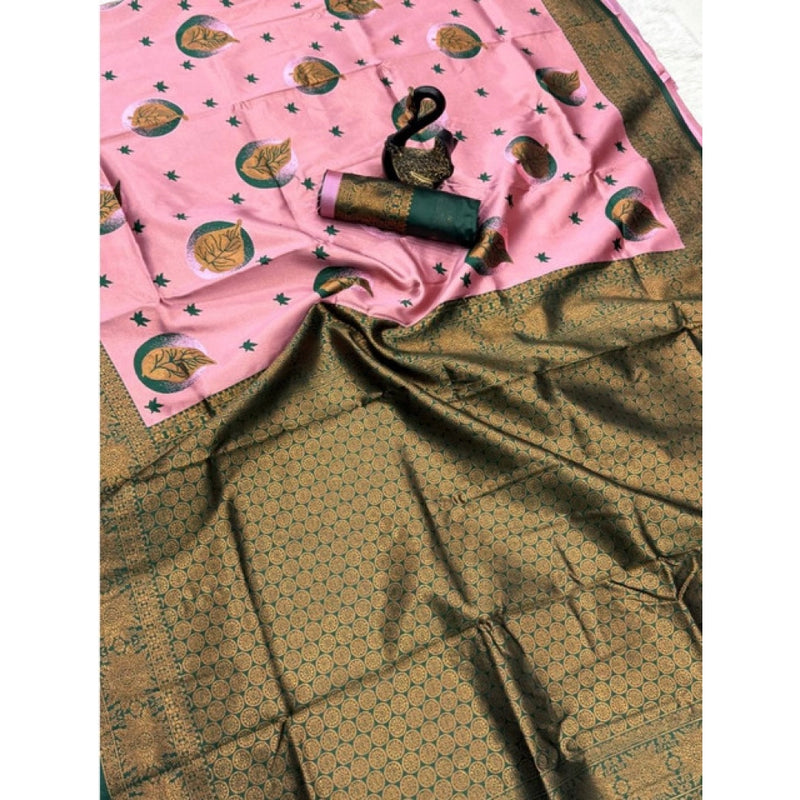 Mayawye Women's Banarasi Silk Jacquard Work Saree With Unstitched Blouse 5.5Mtr (Light Pink)