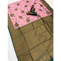 Mayawye Women's Banarasi Silk Jacquard Work Saree With Unstitched Blouse 5.5Mtr (Light Pink)