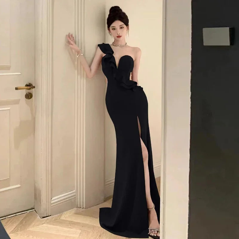 American Sexy Evening Dress Banquet High Waisted Fish Tail Cocktail Long Dresses Elegant Temperament Vestido