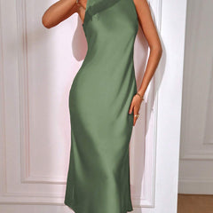 EMERY ROSE Solid Split Thigh Dress Maxi Women Outfit Sage Green Dress Elegantsilk Dress Formal