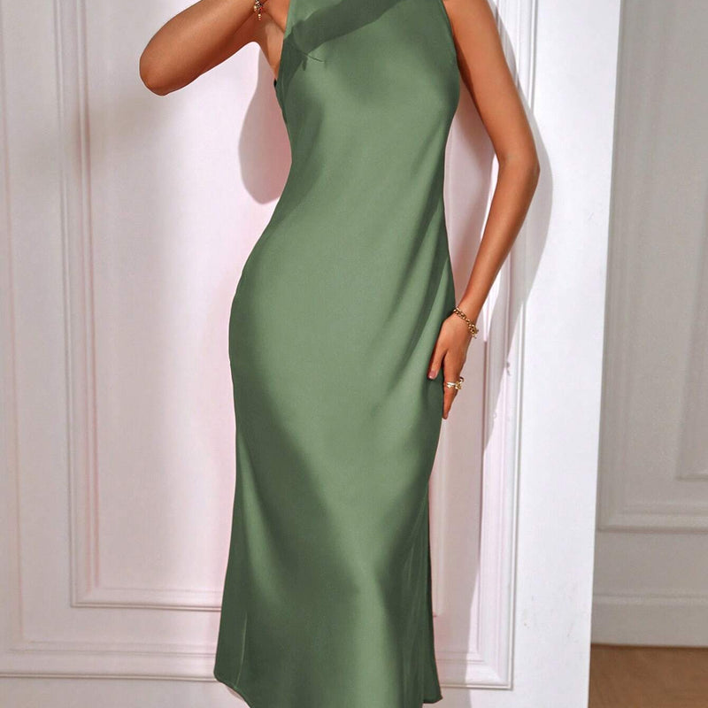 EMERY ROSE Solid Split Thigh Dress Maxi Women Outfit Sage Green Dress Elegantsilk Dress Formal