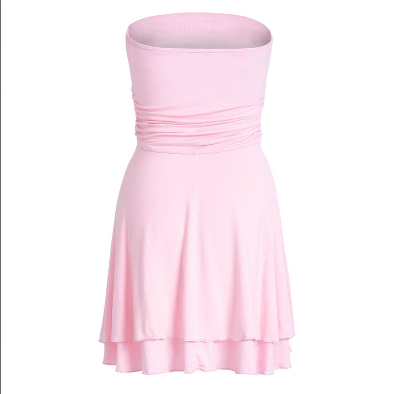 Y2K Tube-Top Short Dress Summer Sexy Pleated Tight Dresses for Womens Clothing