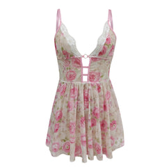 Women'S Floral Print Nightdress Sexy Mesh Slim Fit Backless Night Dress Spicy Girl Sexy Lingerie for Women 2024 Valentine'S Day